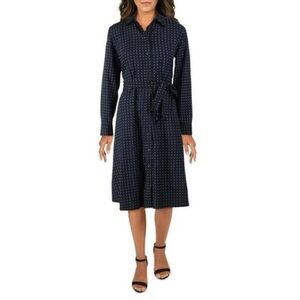 Women’s LAUREN RALPH LAUREN Navy & white long sleeve polka dot shirt dress-Sz 6